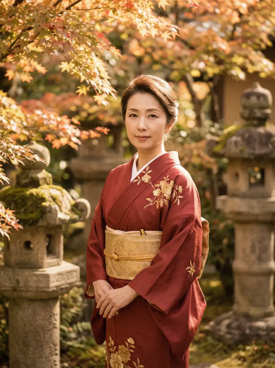 一位身穿暗红色和服的优雅 四虎tv-四虎tv影视大全|高清免费最新电影电视剧 在日式庭院中